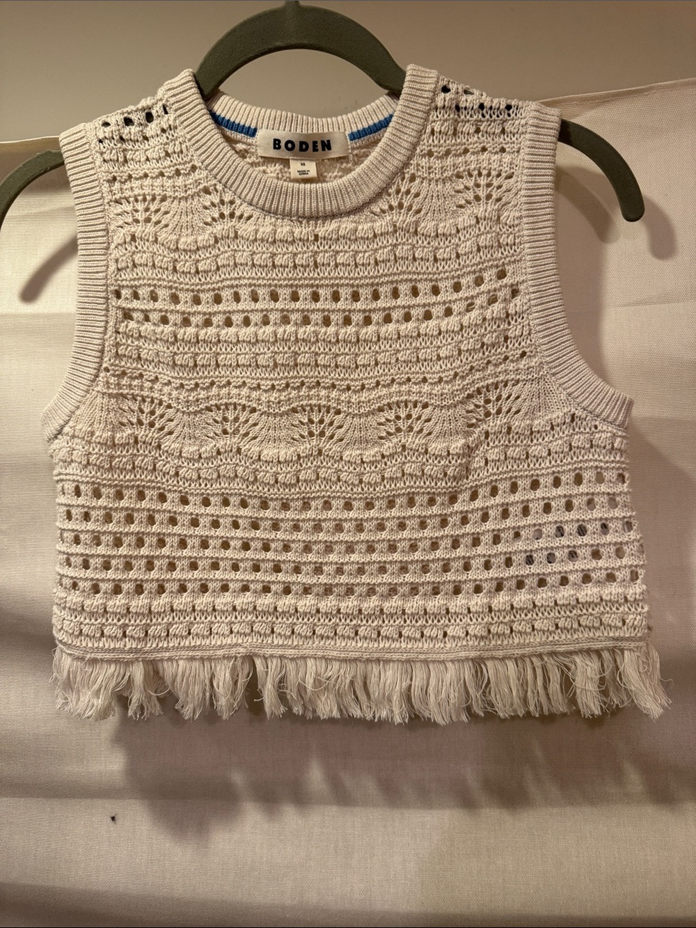 Boden Cream Crochet Fringe Sleeveless Top Size xs